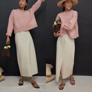 Ecru Denim Midi Skirt Tuckernuck Lia Skirt Front Slit NWT Size 4